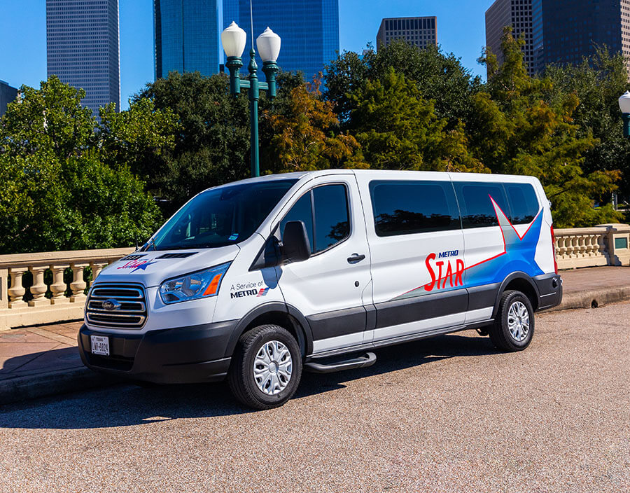 METRO STAR Vanpool vehicle near downtown Houston.